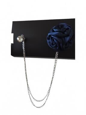 Men's Navy Blue Lapel Flower Chain Pin Brooch